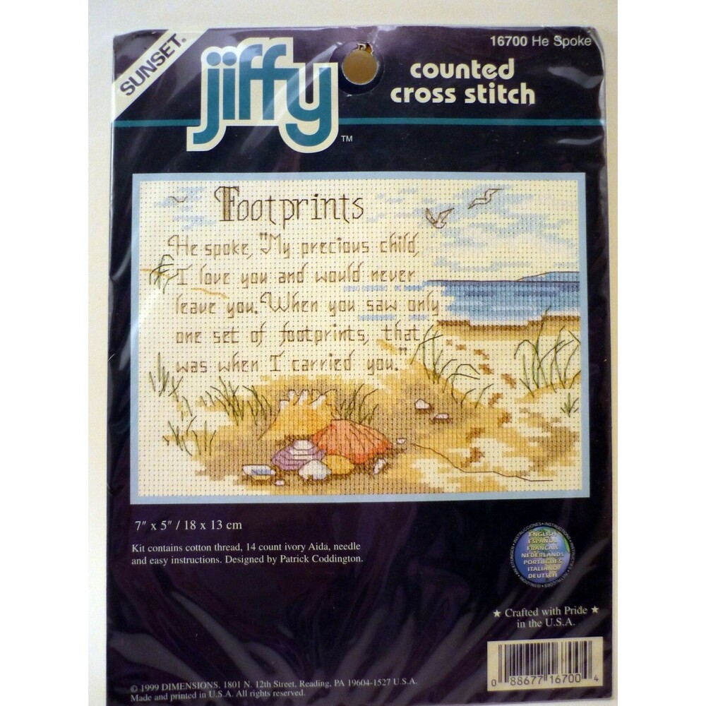 Footprints Poem He Spoke Cross Stitch Kit Inspirational 5x7 Sunset Jiffy New VTG